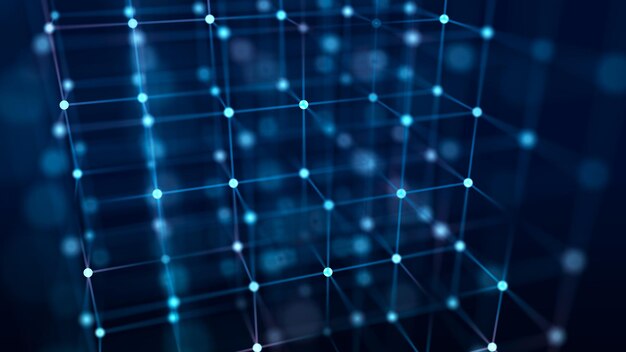 Big data visualization Network connection structure with chaotic distribution of points and lines 3D