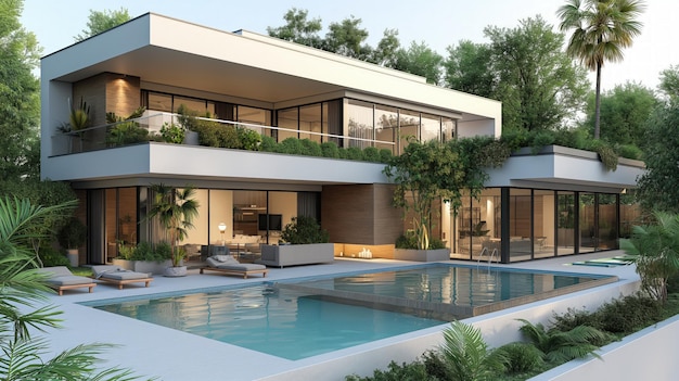 Big luxury modern house with a swimming pool