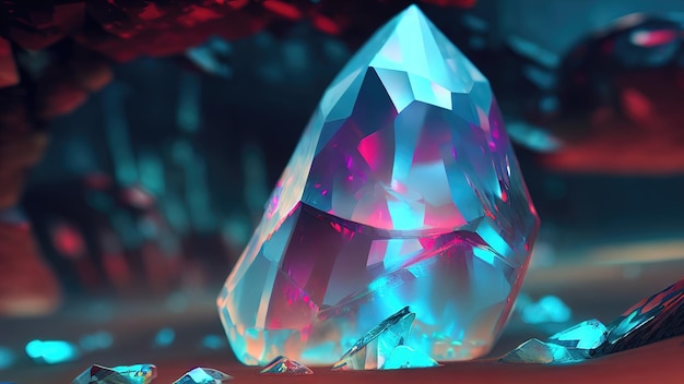 Big rock crystal closeup Magic fantasy crystal macro gemstone diamond sapphire jewelry 3d illustration