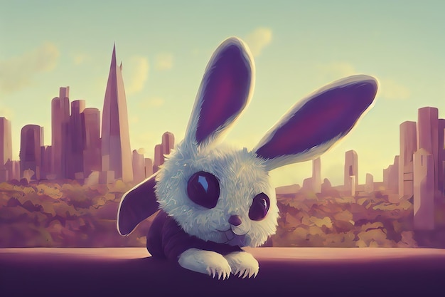 big white snout fangs bright and colorful fluffy toy monster rabbit ears plump cute and adorable plush monster with big ears 3d illustration digital art style illustration painting