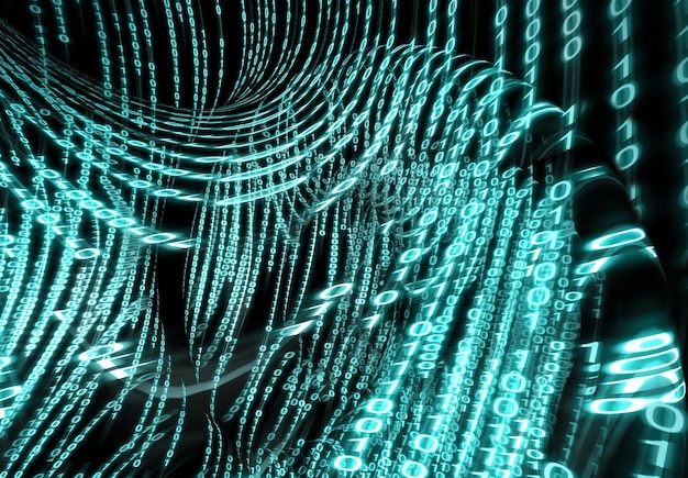Binary code.binary code background on digital screen 3d render.Internet concept