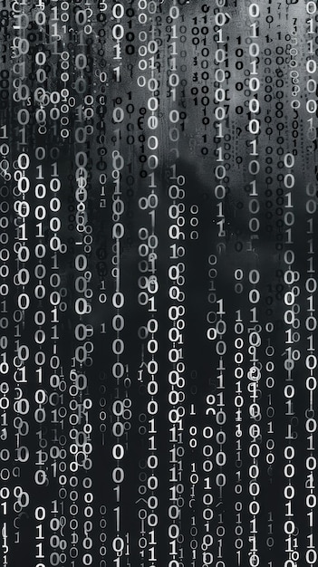 Binary code on black background Computer digital drawing