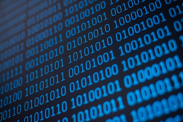 Binary code on detail pixelated screen