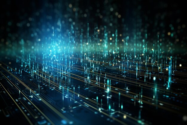 Binary code waves depict data flow digital security in internet technology