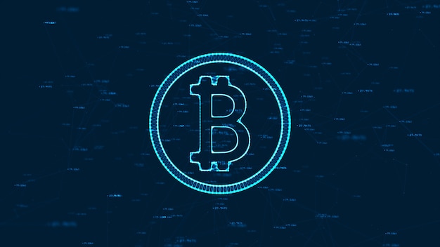 Bitcoin blockchain crypto currency with bitcoin currency sign in digital cyberspace