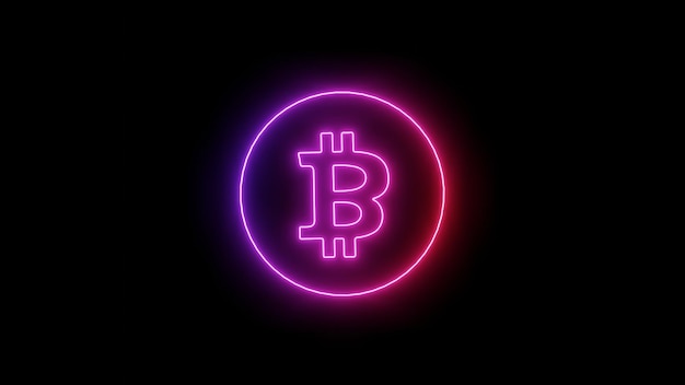 Bitcoin glowing logo in neon light neon sign and neon light concept editorial image