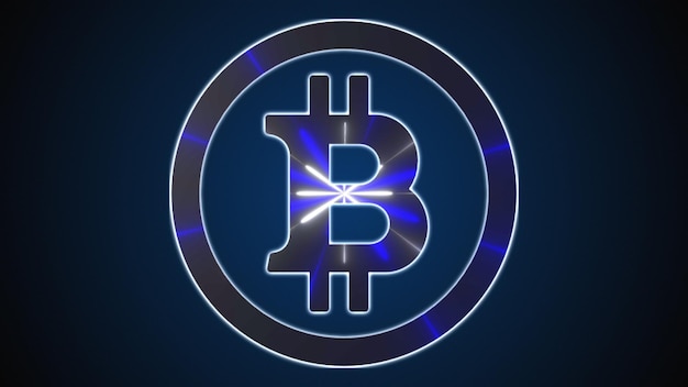Bitcoin med neonlinjer Computergenereret digitalt ikon 3D-rendering kryptovaluta over webbaggrund