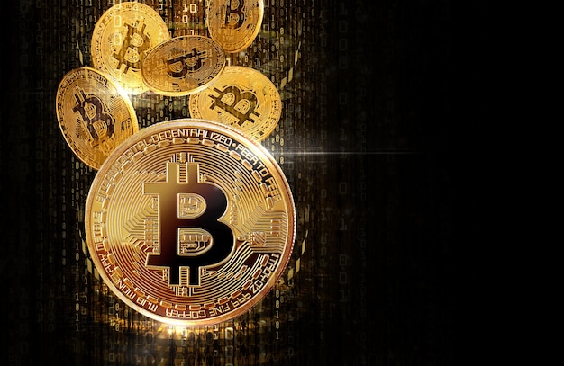 bitcoin on binary code background