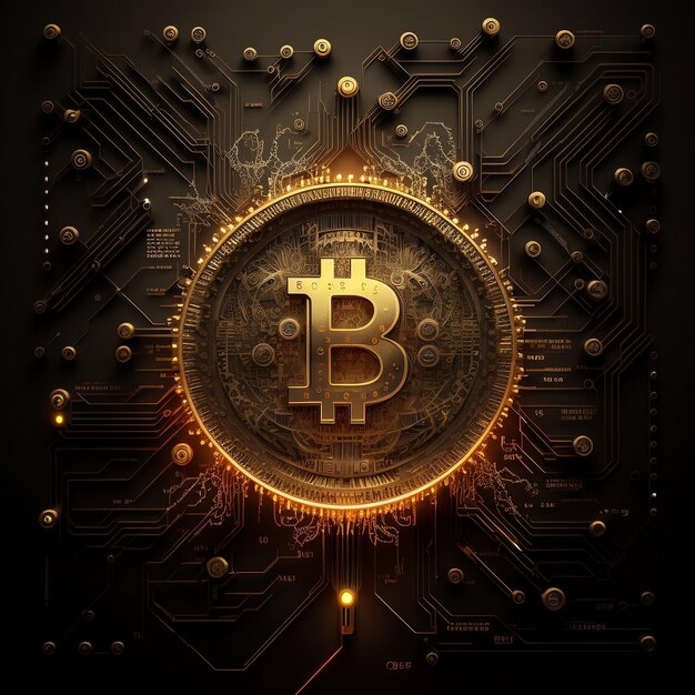 Bitcoin på printplade Digital binær data og sikre data med en nummer digital valuta