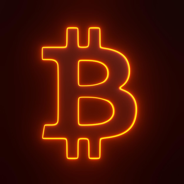 Bitcoin symbol with bright glowing futuristic orange lights on black background