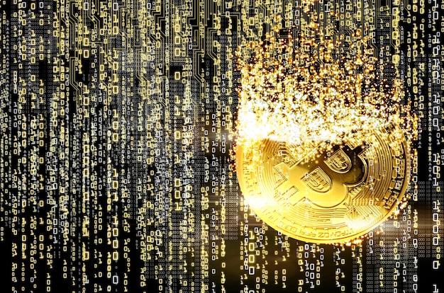 Bitcoins mining concept rendering