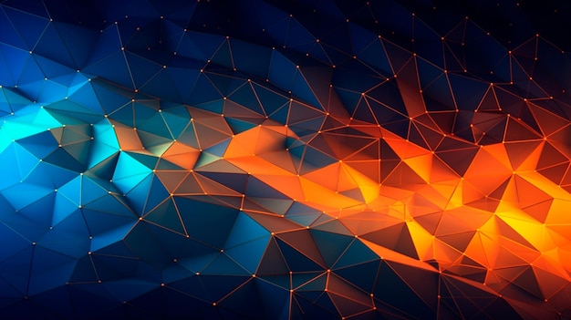 Blå orange Gradient Digitala Polygoner En Nätverks Grid Fusion bakgrundsbild Generativ AI