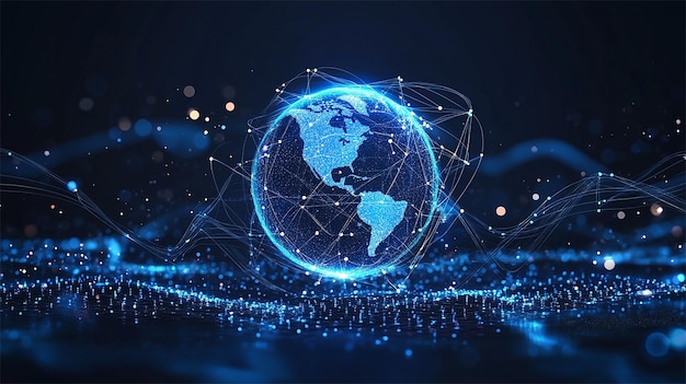 Blå prikket linje-teknologi. Global globalisering, international videnskab og teknologi koncept baggrund