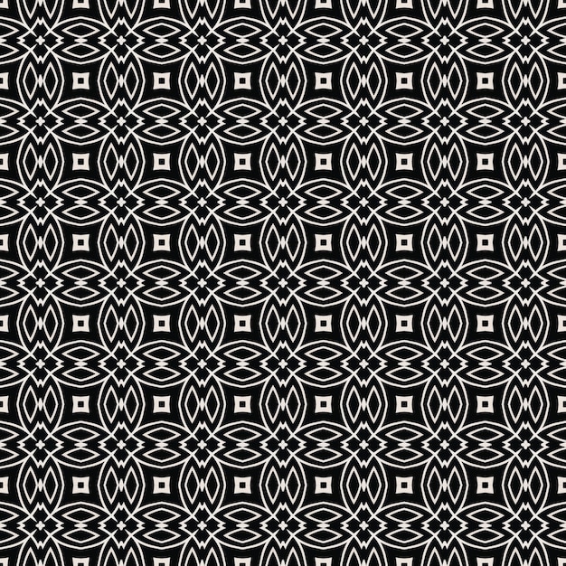 black and white pattern with geometric shapes on a black background.