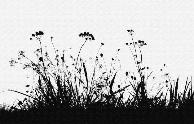 black and white photo of a field of wild flowers