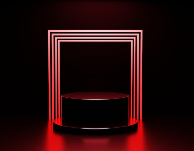 black background and product podium with red light