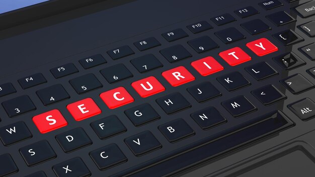 Black keyboard closeup with word Security