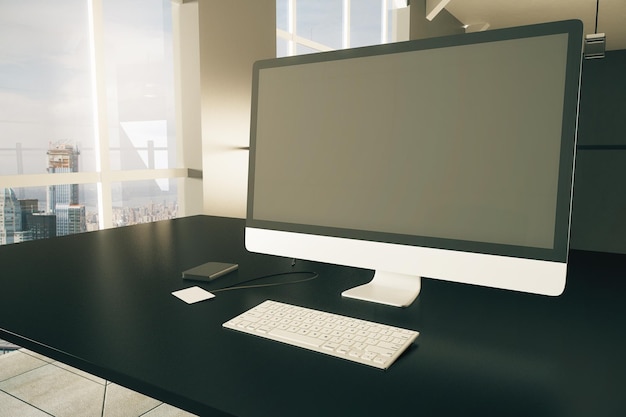 Blank desktop with computer monitor