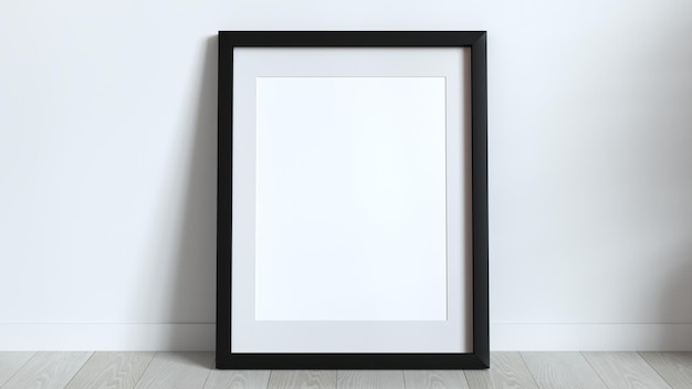 blank frame with black borders placed on a wooden parquet mockup