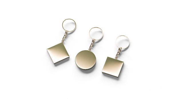 Blank golden key chain mock up side set view