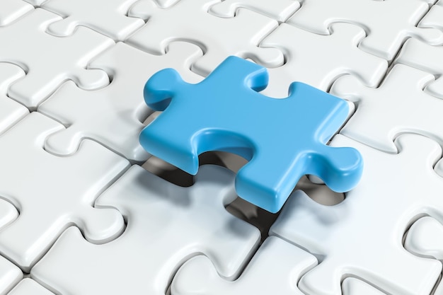 Blank puzzles arranged neatly with white background 3d rendering