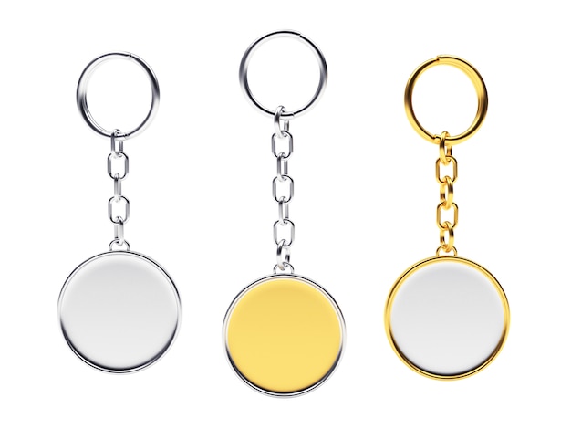 Blank round golden and silver key chains with key rings