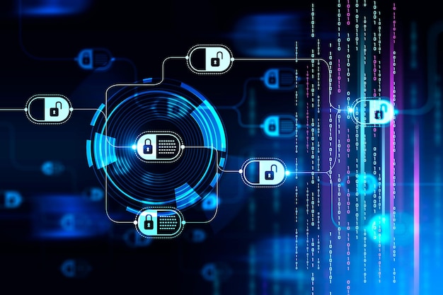 Blockchain hologram illustration Koncept af kryptovaluta og digitale penge 3d rendering