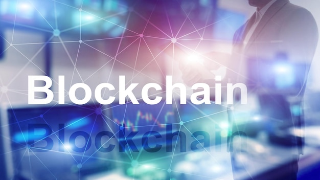 Blockchain technology Concept on server background Data encryption