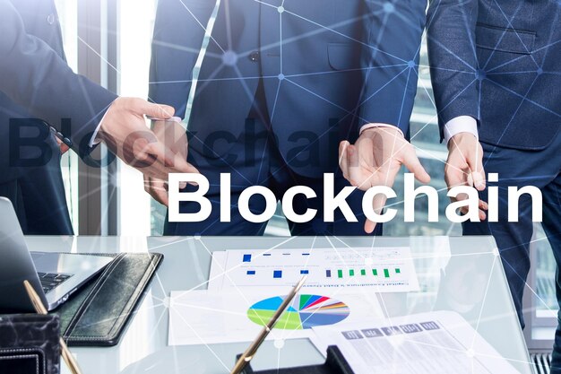 Blockchain technology Concept on server background Data encryption