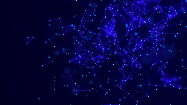 Blue abstract background with connection lines dots and triangles Technology network connection Digital structure of particles 3D rendering