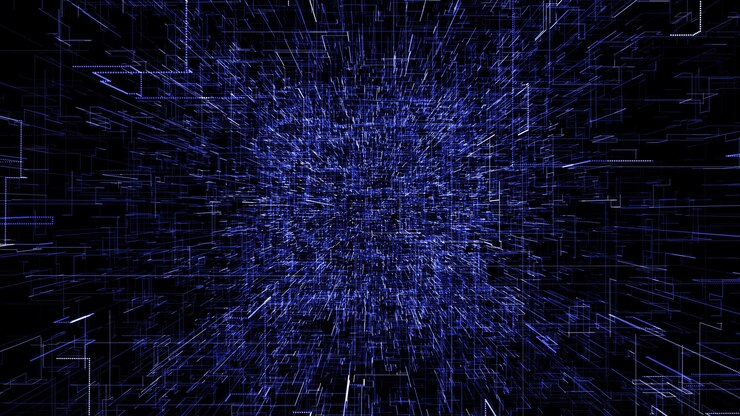 Bild blue abstract virtual space flying digital data tunnel journey