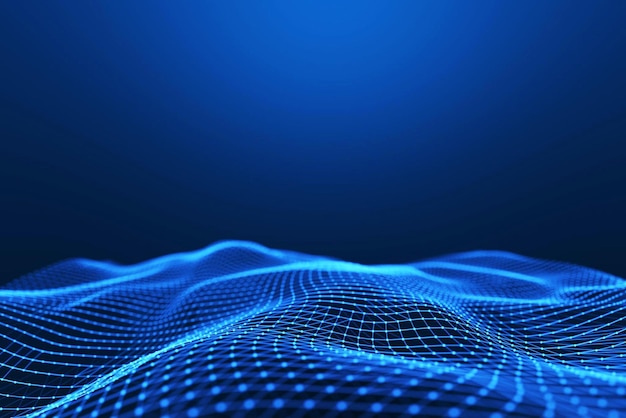 Blue digital technology background with a blue wave and the text space