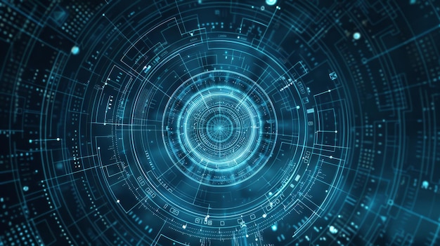 Blue digital technology interface hub