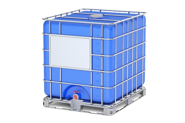 Blue intermediate bulk container closeup 3D rendering