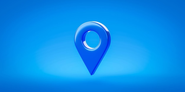 blue location 3d icon of travel navigation road pointer map sign or find delivery distance target gps symbol global positioning system and street address direction pin on transportation background.