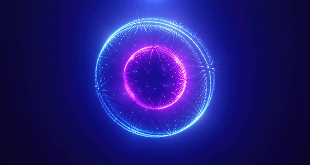 Blue purple energy magic circle sphere ball of futuristic waves and lines of particles of atom energy and electricity Abstract background