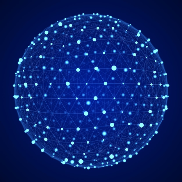 blue sphere consisting of points and lines modern wireframe elements technology grid sphere 3d rendering