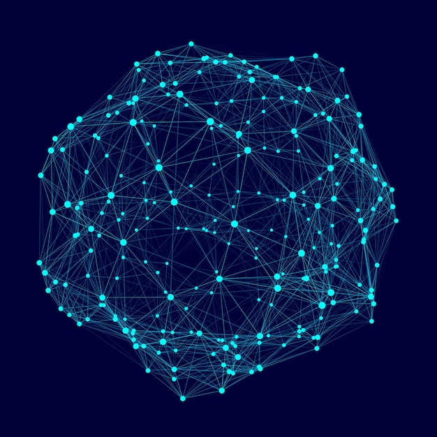 Blue sphere consisting of points and lines Modern wireframe elements Technology grid sphere 3d rendering