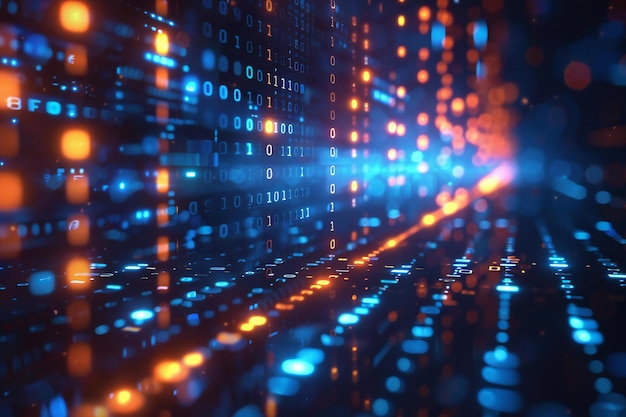 Blue technology background with digital data and binary code illustration futuristic abstract backg