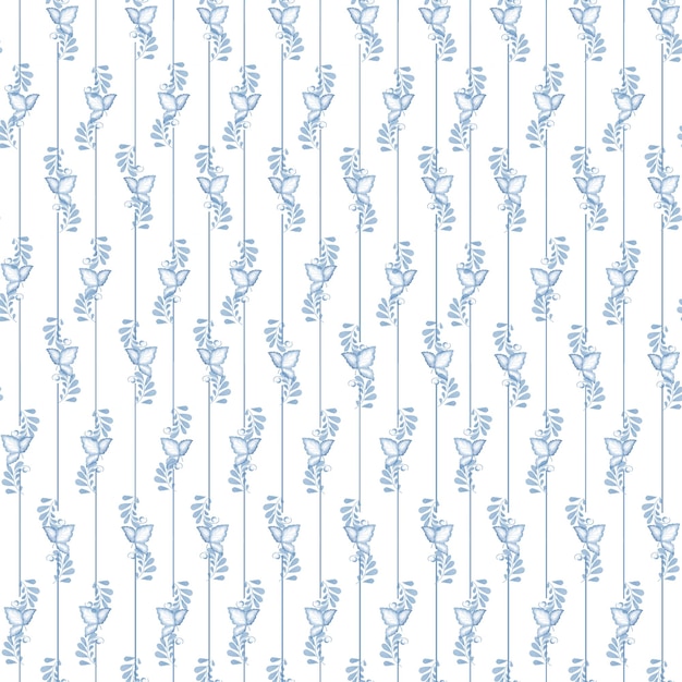 Blue twigs and leaves on a seamless pattern Stylized pattern of small bouquets in traditional Russian style isolated on a white background Watercolor digital illustration Leaves in folk style