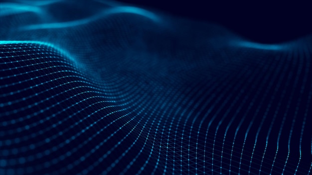 Bølge af partikler Abstrakt baggrund med en dynamisk bølge Big data 3D-rendering
