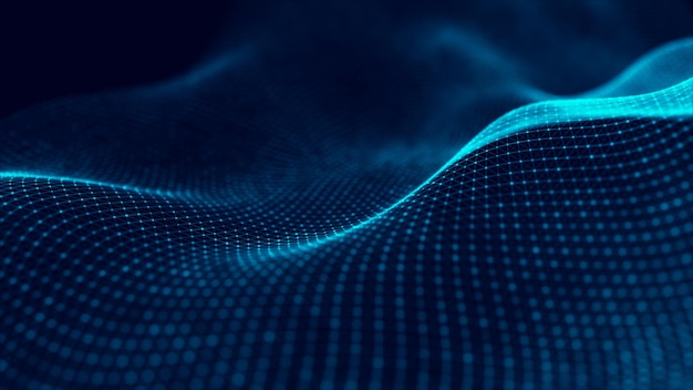 Bølge af partikler Abstrakt baggrund med en dynamisk bølge Big data 3D-rendering