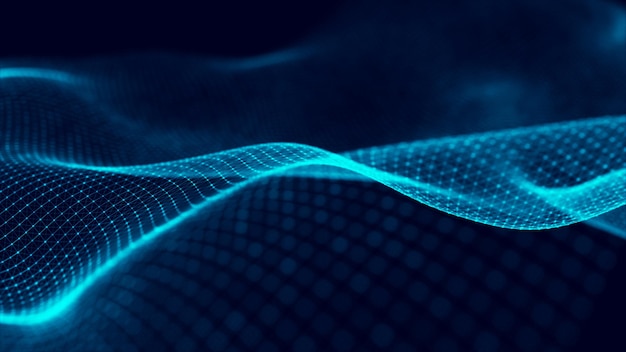 Bølge af partikler Abstrakt baggrund med en dynamisk bølge Big data 3D-rendering