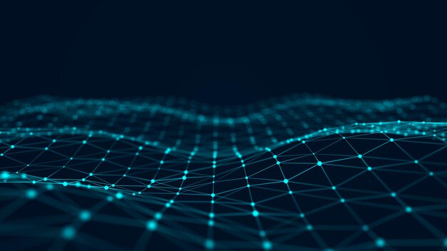 Bølge af sammenflettede punkter og linjer. Abstrakt baggrund. Teknologisk stil. Big data 3D-rendering.
