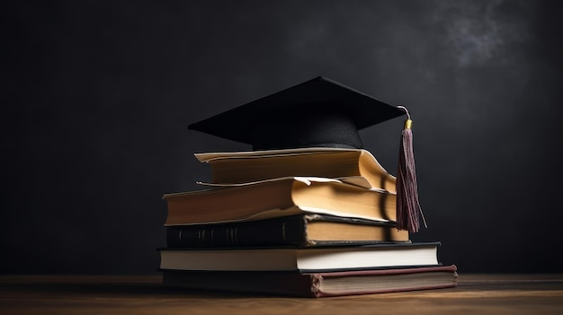 books with graduation cap illustration ai generative