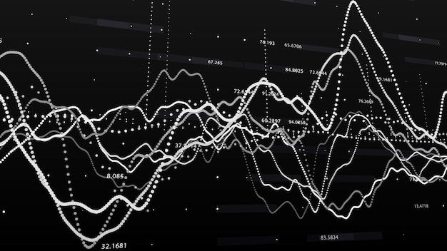 Børskursgraf. Visualisering af big data. Investeringsgraf koncept. 3D-rendering