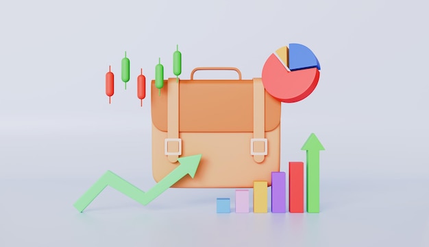 Briefcase or pie diagrams charts and colorful histogram graphics for business sale concept