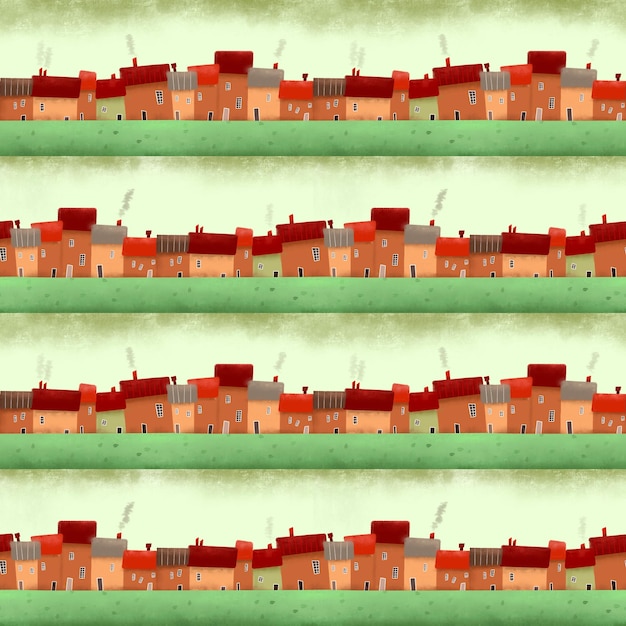 bright city cartoon seamless patern hand drawn wallpaper