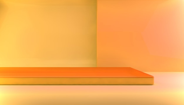 Bright platforms in empty room.Blank product stand for product presentation.Pedestal and a showcase.