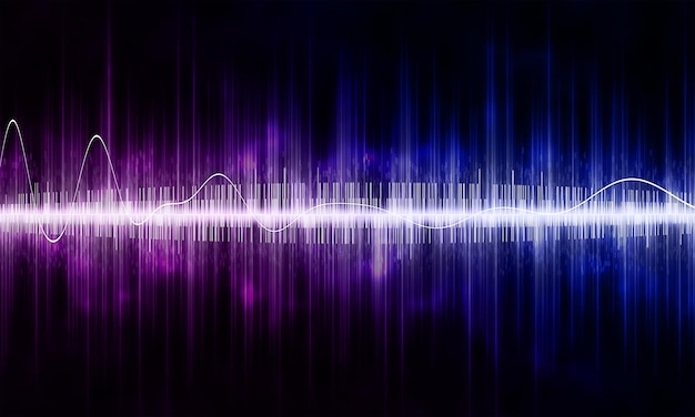 Bright purple-blue abstract sound wave on black background